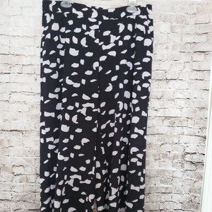 NY&Co L Pants Palazzo Black White Leaf Print Wide Leg Stretch Waist Band Pockets